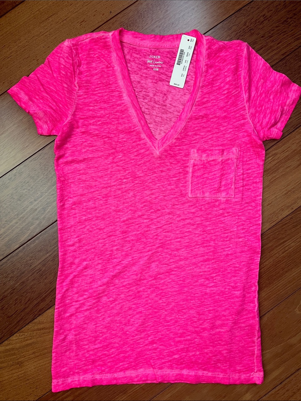 NWT J. Crew Linen Neon V Neck Tee